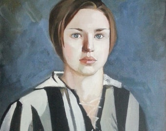 Original oil on canvas "A girl from 1920s" Odessa artist