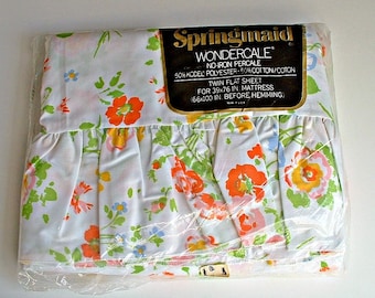 Springmaid Twin Flat Sheet in Package Vintage New Old Stock NIP Party Time Pattern Floral Flowers Wondercale