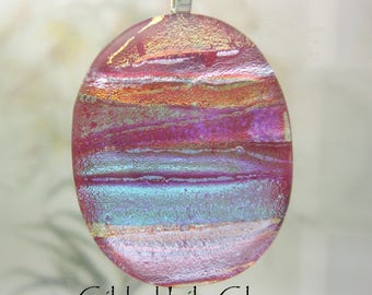 Red Rainbow Dichroic Pendant , Handmade Fused Glass Jewelry from North Carolina