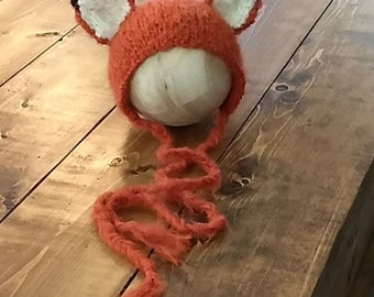 fox bonnet, fox hat, fox ears, baby hat, bonnet, fox photo prop, newborn photo prop, photography prop, animal prop, knit animal hat,woodland