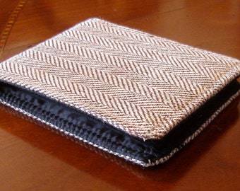 Men's Wallet Vegan Tweed Herringbone Brown and Tan, 7 Pocket Billfold, Italian Linen, Water Resistant Lining, Vegan Wallet