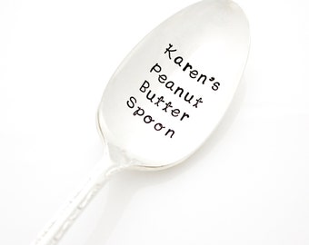 Custom Peanut Butter Spoon. Hand Stamped Personalized Spoon by Milk & Honey ® Customizable Silverware.