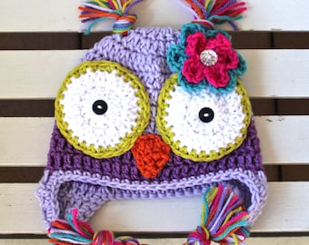 Girl Owl Hat, Owl Hat, Baby Owl Hat, Kids Hat, Children Hat, Purple Hat, Halloween Hat, Photo Prop