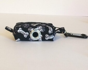 Waste Bag Dispenser, Leash Bag, Dog Poop Bag Holder, Black and White Paw Print, Dog Gift, Gift Under 15
