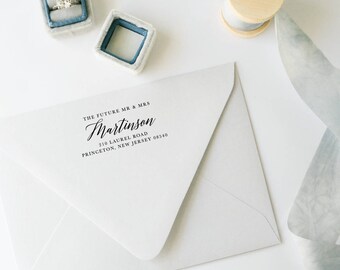 Custom Return Address Stamp, Modern Calligraphy, Future Mr and Mrs, Rubber Stamp, Wedding