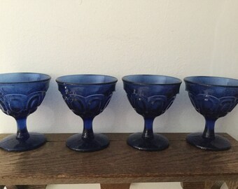 Sale*****L. E. SMITH Cobalt Moon and Stars Sherbet Glasses Rare COBALT Moon and Star
