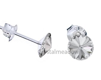 Sterling Silver Stud Earrings Rivoli 8mm Crystal Clear made with Genuine Swarovski Elements