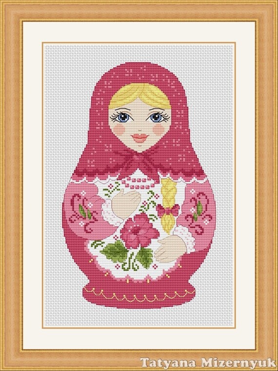Cross stitch pattern Russian doll matryoshka red