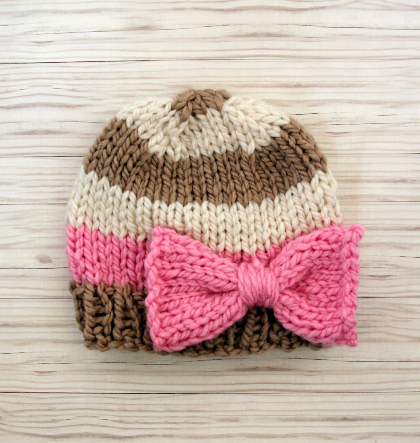 Beige/Cream Pink Bow Baby Hat Baby Photo Prop Baby Gift