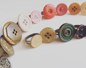 Vintage Button Ring // Antique Button Ring // Statement Ring // Adjustable Ring // Gold Button Ring // Red Button Ring // Yellow Button Ring