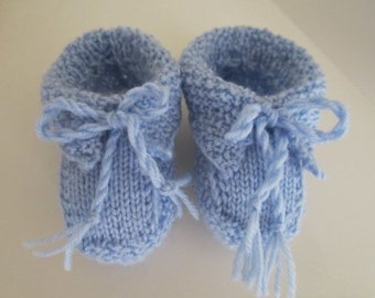 Blue Moss Stitch Baby Bootees with Collar