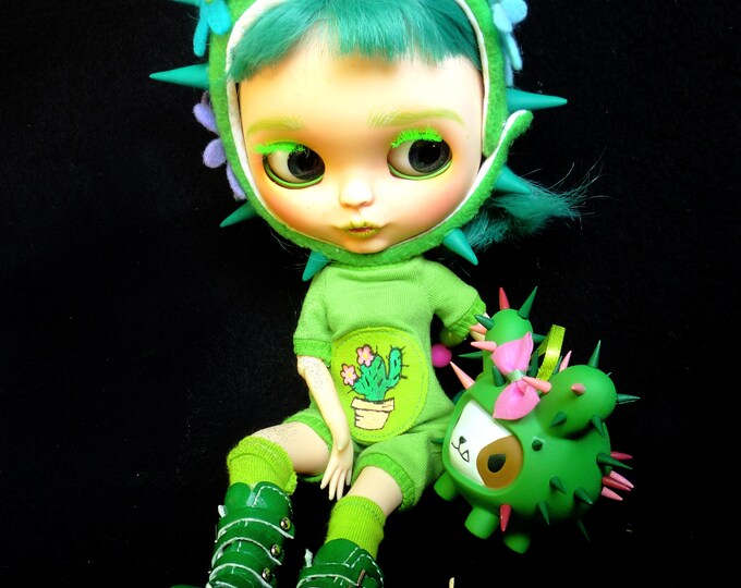 Ooak custom Blythe doll – Cactus and her dog Spikey