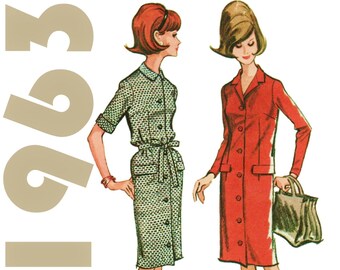 1960s Dress Pattern Shirt Dress Pattern McCALLS 6904 bust 36" Button Front Dress Coat Dress Retro Dress Pattern Straight Dress