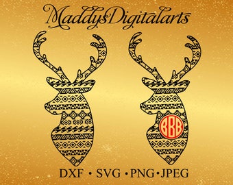 Aztec Christmas Patterned deer heads SVG, Dxf,svg ,jpg,Png cutting files, for use with Silhouette Studio. Deer svg, Hunting svg file