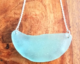 Large Aqua Sea Glass Bib Necklace