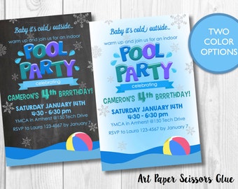 Indoor Pool Party Birthday Invitation / Winter Pool Party / Digital Invite/ Custom Invitation