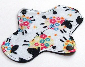 7 inch Reusable Cloth winged ULTRATHIN Pantyliner - Cotton flannel top - Rainbow Ewe