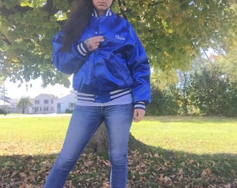 1980's Men's Medium Blue and White Don Allerson Athletic Jacket