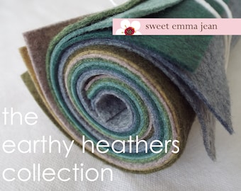 Wool Felt Sheets - The Earthy Heathers Collection - 8 Sheets of 9x12 Felt