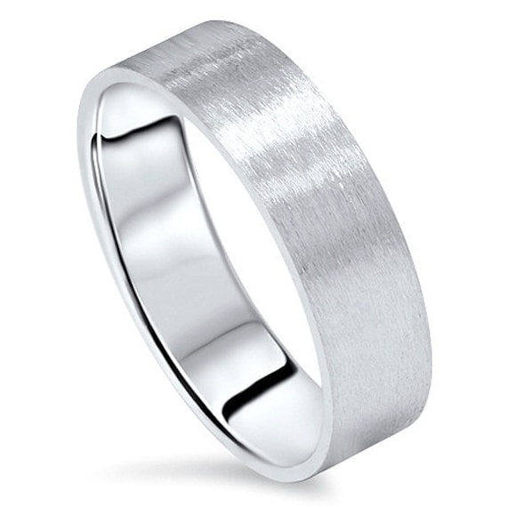 6MM Flat Brushed  Satin Mens  Wedding  Band Ring  10K White  Gold 