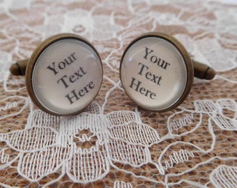 Personalised Cufflinks ANY TEXT ADDED- personalised gift for him groom gift custom cuff links custom cufflinks silver bronze custom gift