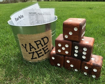 Yard-Zee Tailgating Game, Complete set with SIX wooden dice, pail, scorecards, & marker! Customize with your favorite team colors!!!
