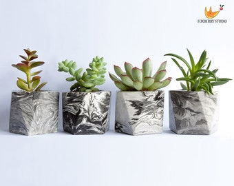Made to Order Black and White Marbled Geometric Planter / Succulent Planter / Unique Gift
