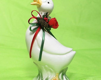 Ceramic Goose Figurine, Country Home Decor, Christmas Goose