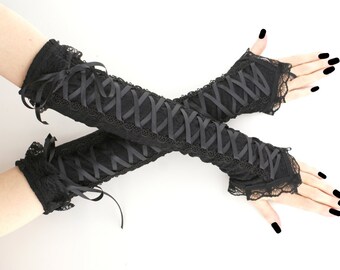 black gloves extra long fingerless gloves arm warmers gothic burlesque formal gloves womens evening gloves goth wedding 1300