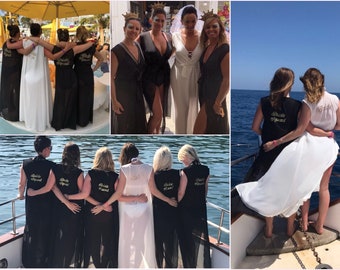 Personalised Sleeveless Hen Do Cover Up Kaftan/Kimono Bride To Be, Bridal, Bridesmaid, Black, White