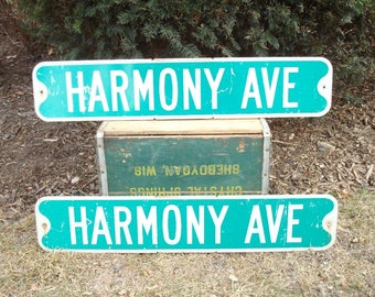 Vintage street sign, Harmony Ave, authentic Wisconsin city sign, old salvage, road sign, industrial display