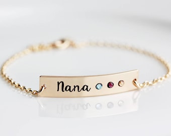 Birthstone Bracelet - Thick Personalized Bar Bracelet, Engraved Birthstone Nameplate, Personalized Gift for Mom, Grandma Gift, Birthstones