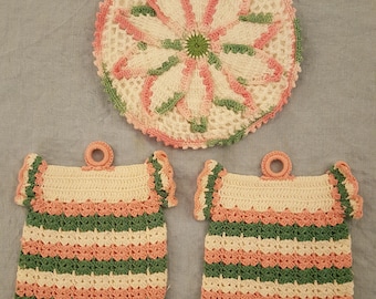 Pink and green vintage potholders