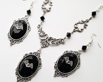 Gothic Bat Lenore Necklace and Earrings Set