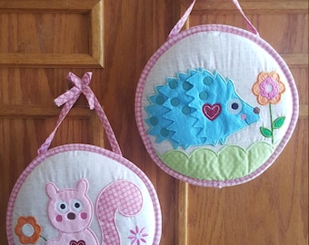 Baby girl wall hanging hedgehog and squirrel