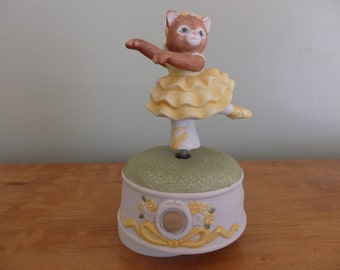 Kitty Cucumber Musical Collectible Ballerina music box plays "Thank Heaven for Little Girls" dated 1987