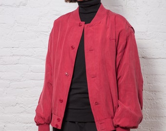 Vintage Red Buttons Silk Bomber Jacket
