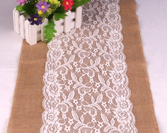 Rustic Burlap Lace Table Runner ,Wedding Decor Bridal Shower, Decorations Table Runners for Wedding