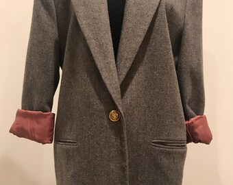 Vintage Wool Gray Blazer Oversized // 80s Coat // Menswear Inspired