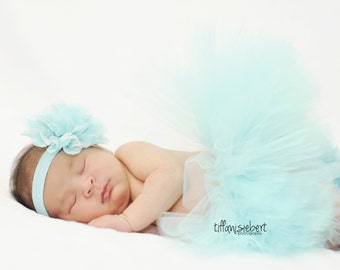 AQUA tutu....newborn tutu, baby tutu with matching headband, newborn photography prop.....birthday tutu