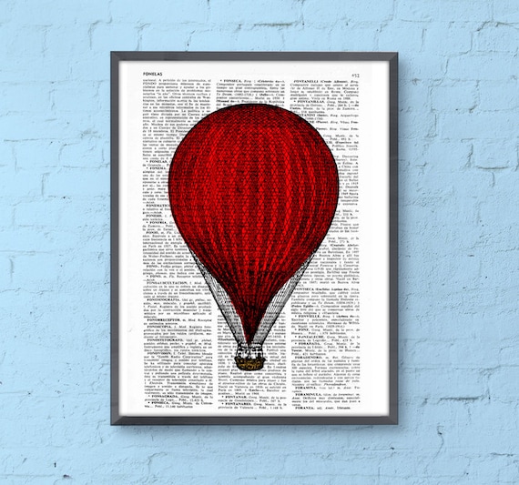 Red Hot Air Balloon Print Wall art Dictionary