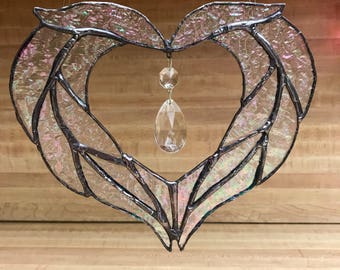 Iridescent Stained Glass Heart with Antique Prism