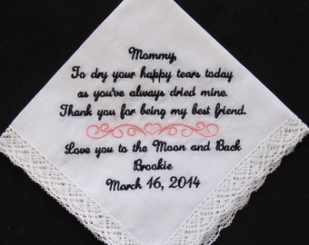 Embroidered Wedding Handkerchief for Mother of the Bride