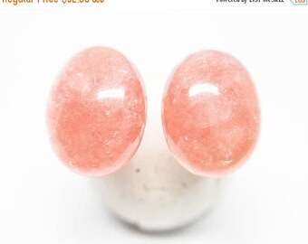 25% OFF Rhodochrosite Gemstone, 7x9mm Domed Ovals, Sterling Silver Posts Studs Earrings, Bright Salmon Pink, Minimalist Earrings Jewelry, E1