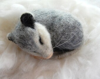 Sweet Sleeping Opossum. Sleeping Possum. Needle Felted Possum. Needle Felted Opossum. Felt Possum. Woodland Toy. Possum Toy. Opossum Animal