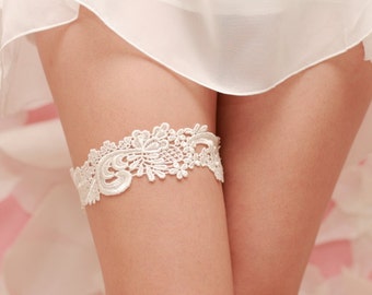 Wedding Garter Ivory Venise Lace- Ivory Garter Belt, Lace Garter Belt