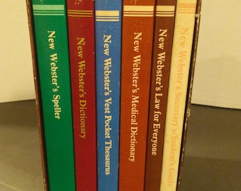 Vintage New Websters Desk Reference Library Set of 6 Books Dictionary Thesaurus Medical Law Students Guide Speller 1980s Desk Set Books