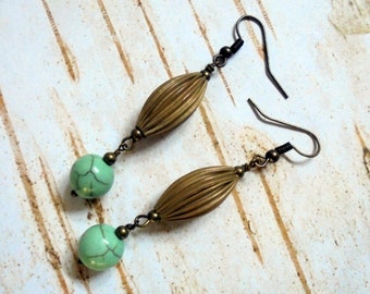 Mint Green and Brass Earrings (2825)