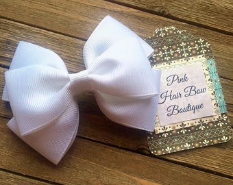 White hair bow , 4 inch hair bow , white boutique hair bow , toddler hair bow , hair bows for girls