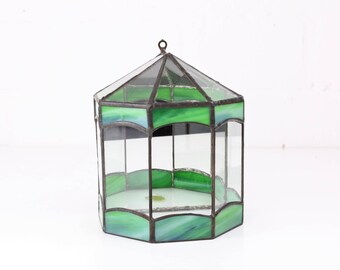 vintage miniatur Gewächshaus glass art Tiffany Kunst miniature glass house